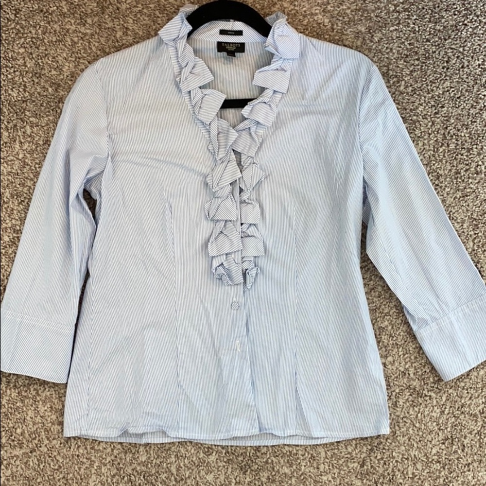 Talbots Blue Striped Button-Down Cotton Shirt - image 1